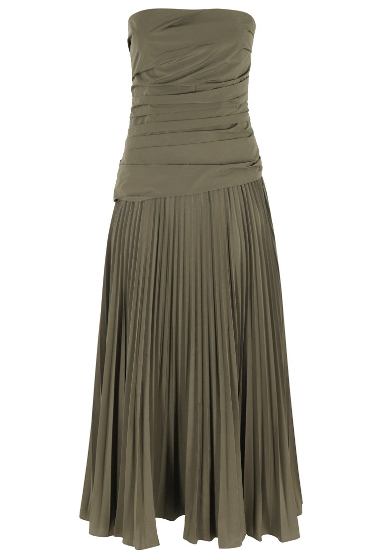 Simkhai Fern Green Arie Strapless Pleated Cotton-Blend Midi Dress