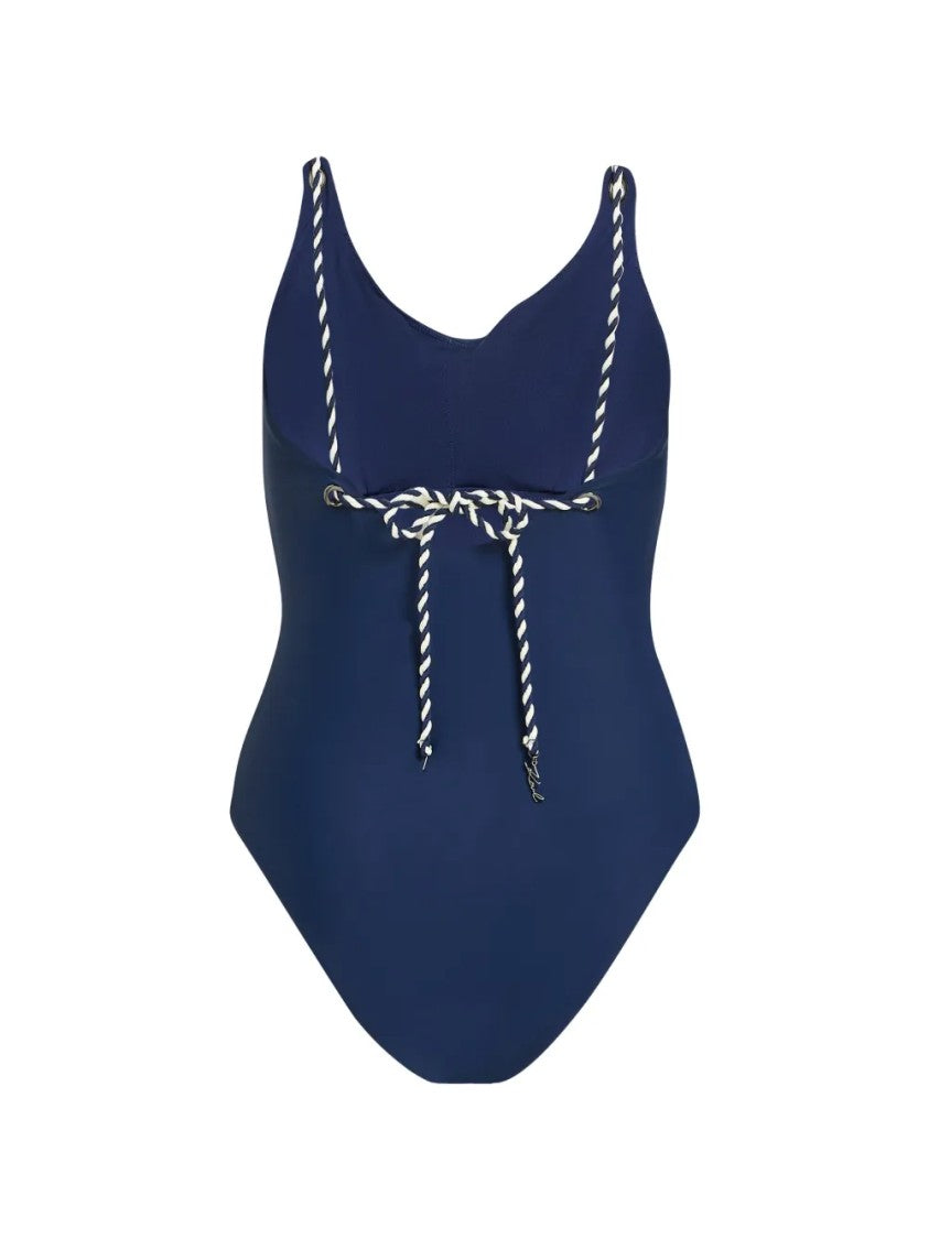 Karl Lagerfeld Navy Blue One-Piece Swimsuit With Rope-Style Shoulder Straps