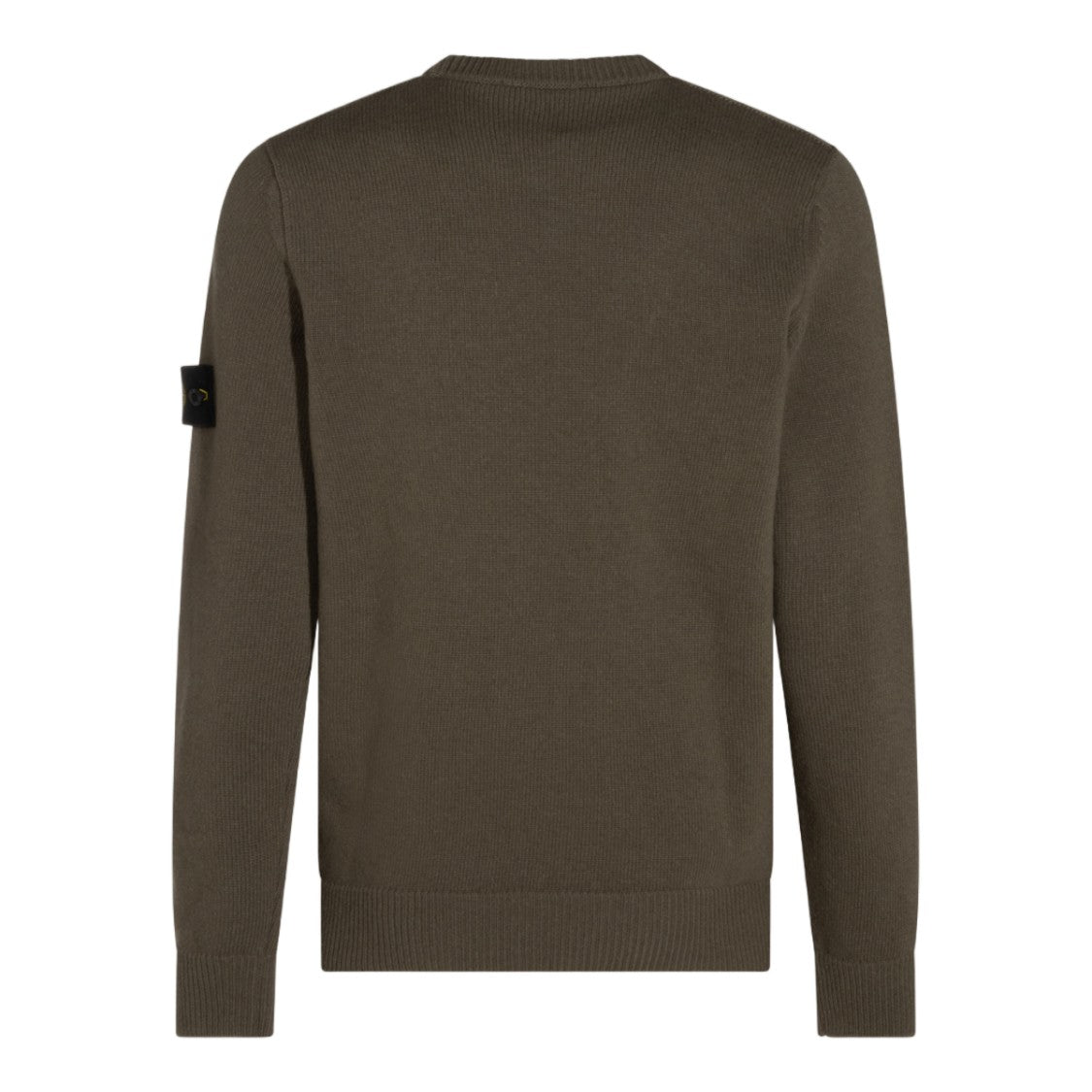 Stone Island Crew Neck Olive Knit Sweater With Compass Patch