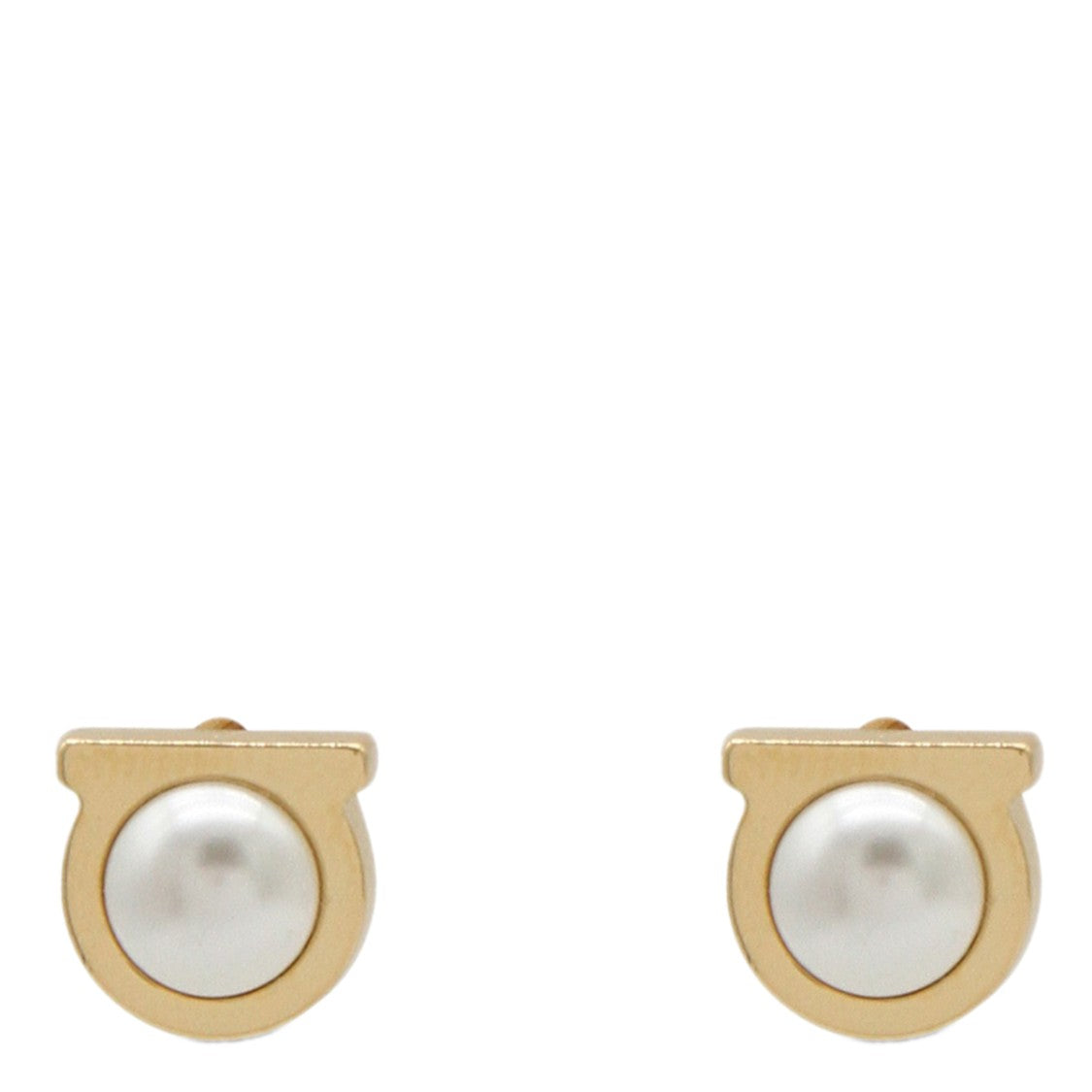 Ferragamo Gold Metal Earrings With Pearl Center And Classic Fastening