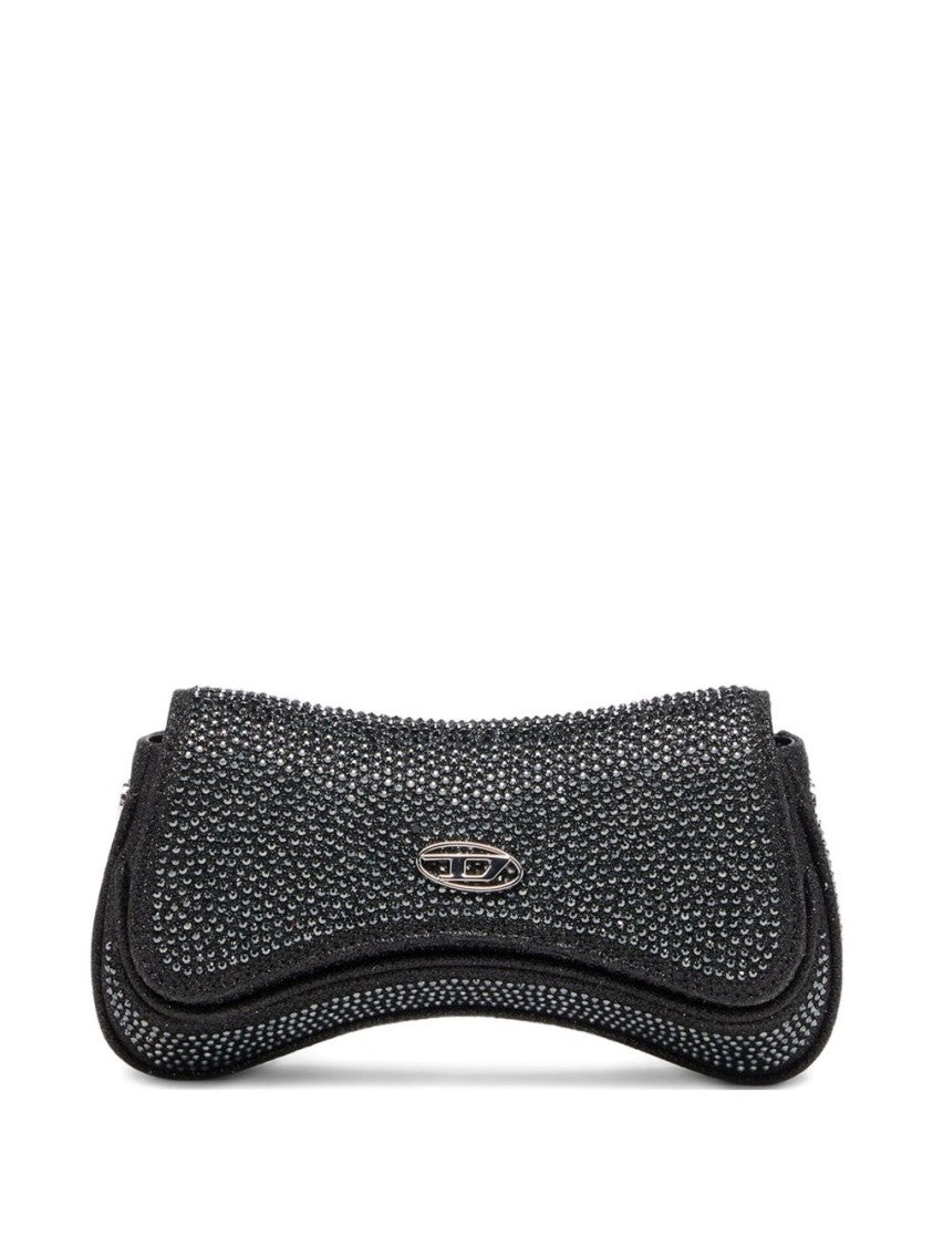 Diesel Black Curved Crystal Embellished Handbag