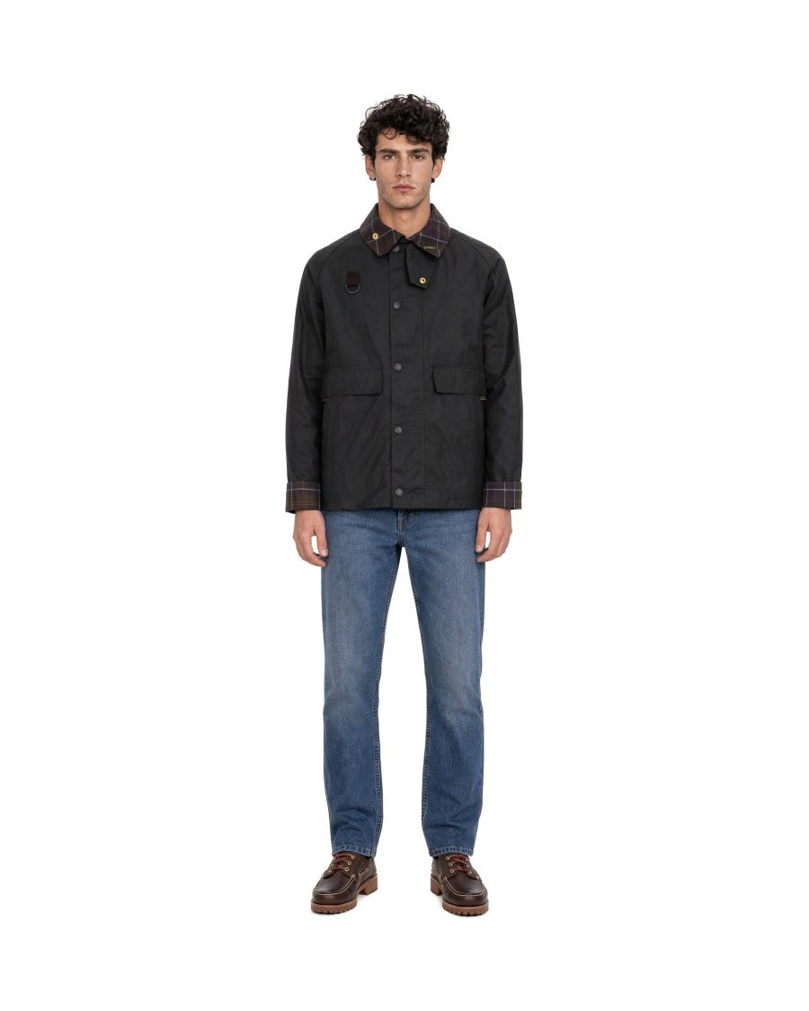 Barbour Spey Icons Tartan Trim Ribbed Waxed Cotton Jacket