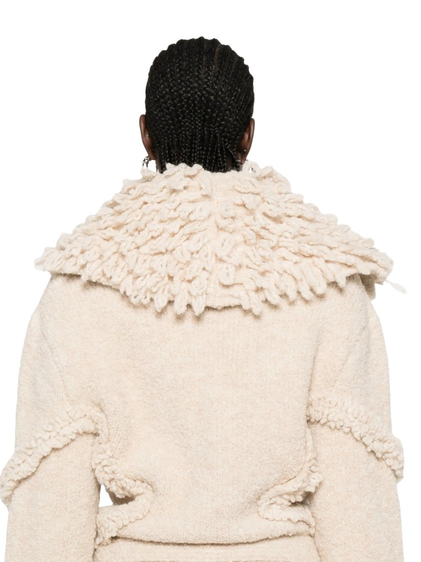 The Attico Textured Ruffled Belted Cardigan