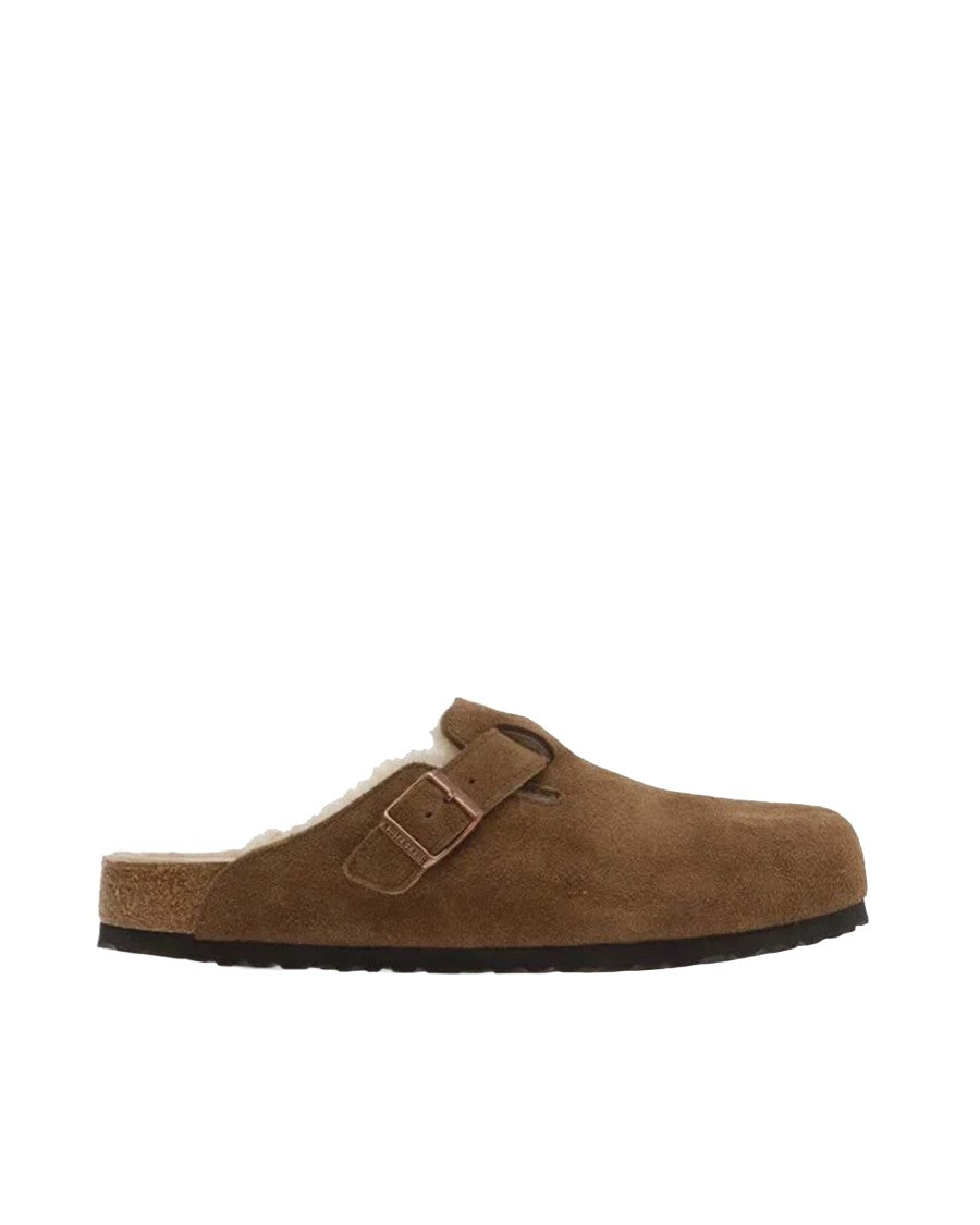 Birkenstock Dark Tea Boston Shearling Suede Slippers
