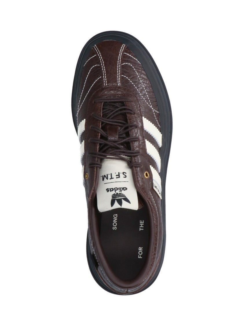 Adidas Textured Brown Leather Sneakers With Signature Three Stripes