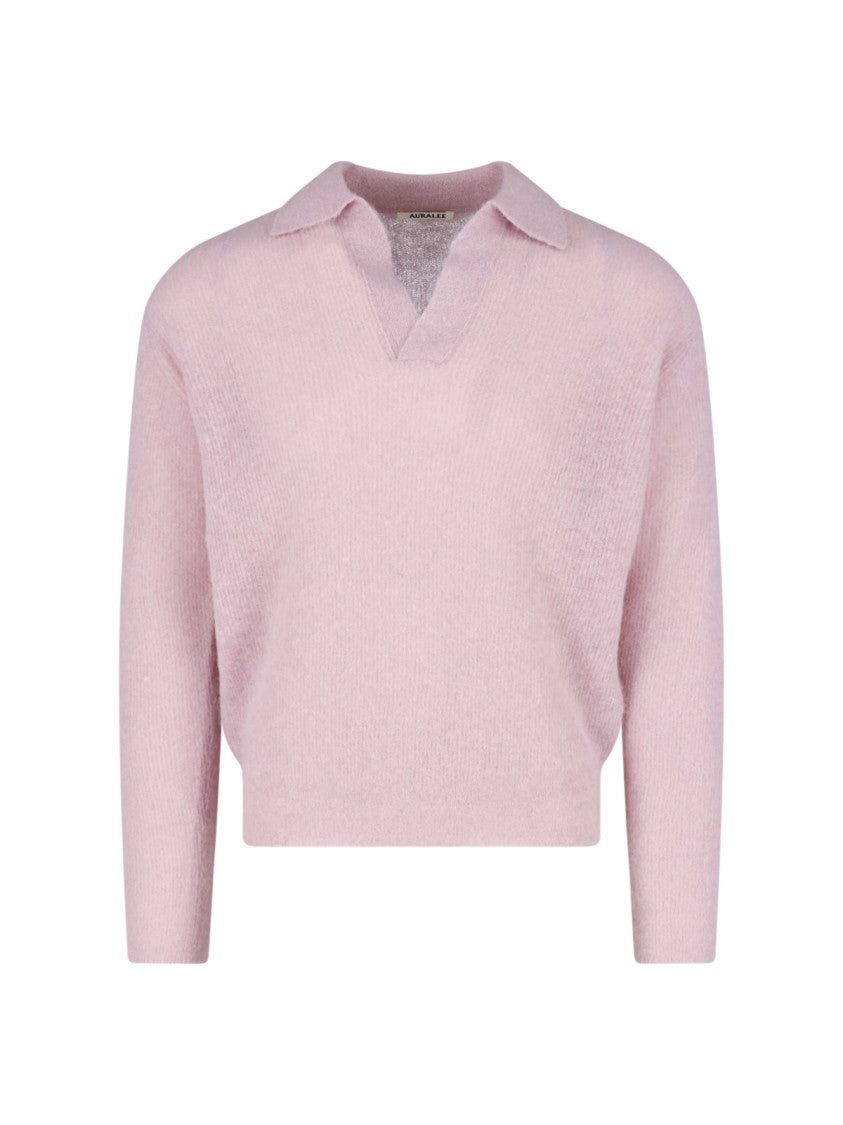 Auralee Pink Pastel Fuzzy V-Neck Sweater