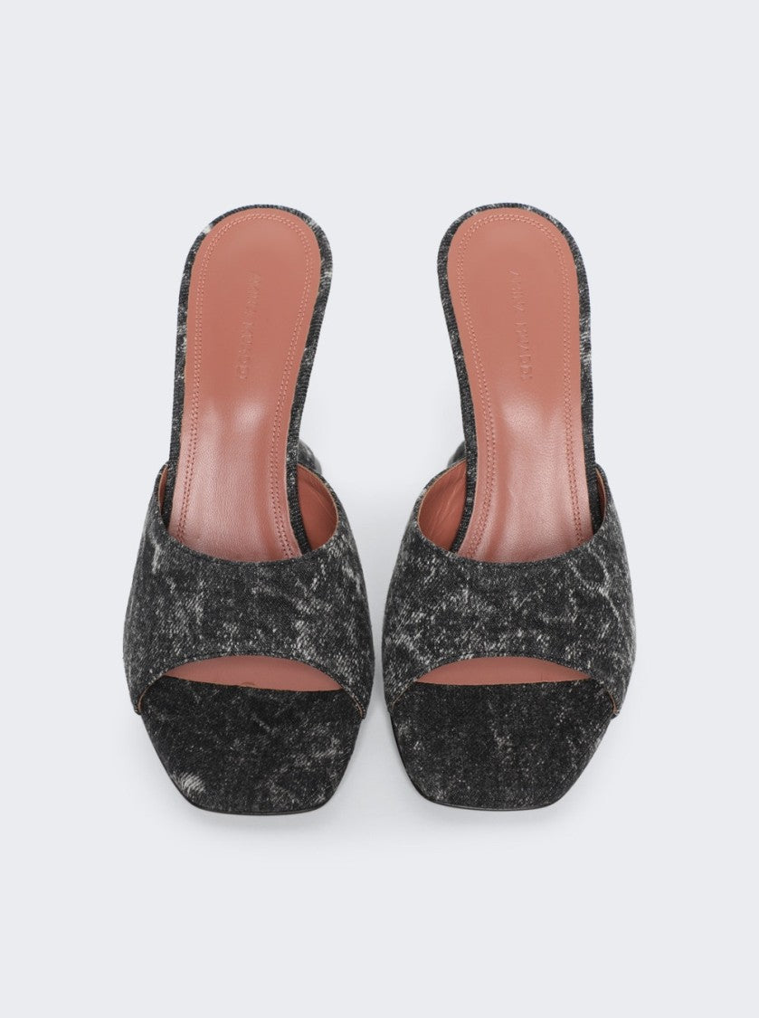 Amina Muaddi Lupita Denim Slipper Sandals Acid Grey