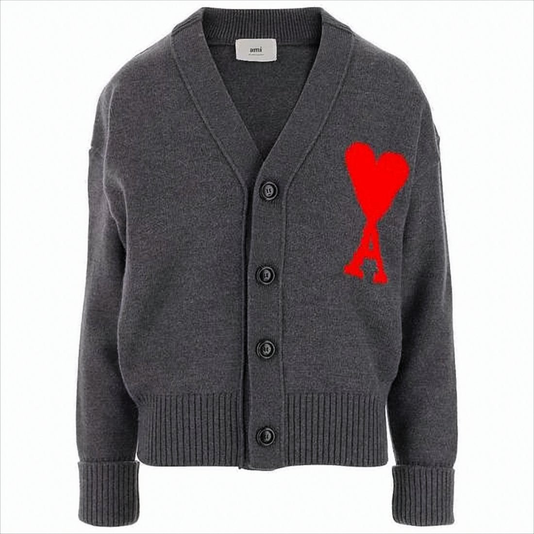 Ami Cardigan With Deep V-Neck And Signature Heart Emblem
