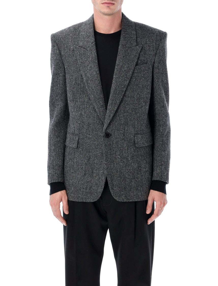Saint Laurent Oversized Herringbone Wool Single Jacket
