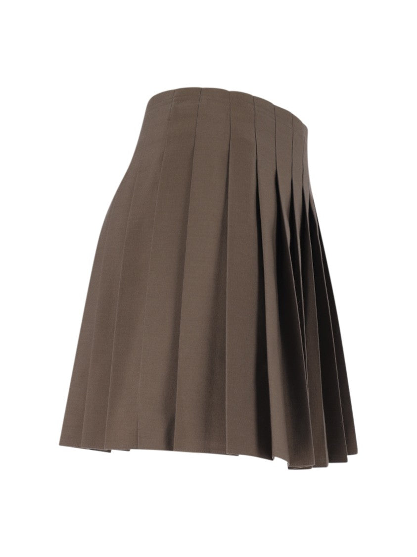 Mm6 By Maison Margiela Brown Virgin Wool-Blend Pleated Mini Skirt
