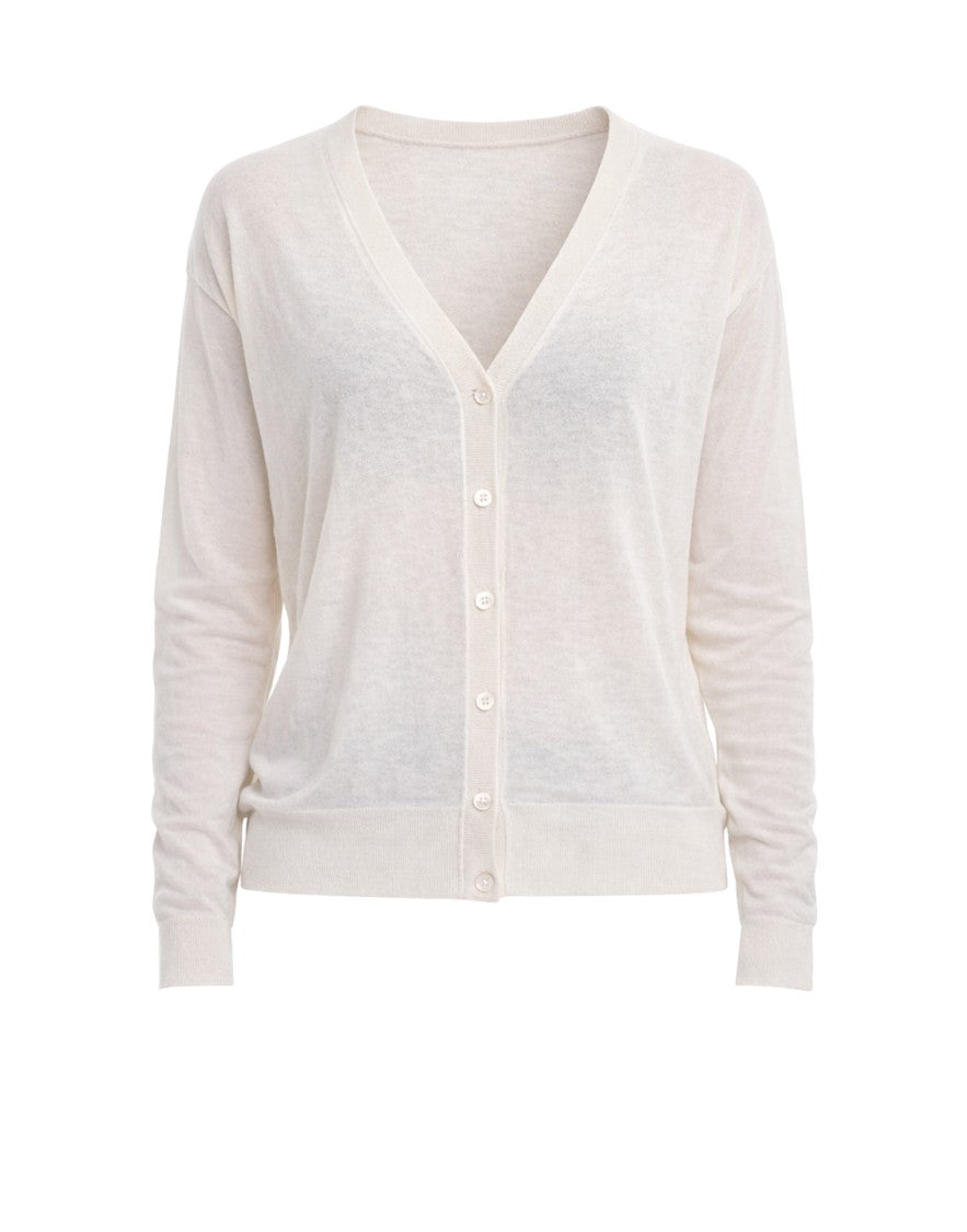 Hira Blue V-Neck Silk-Linen Blend Cardigan