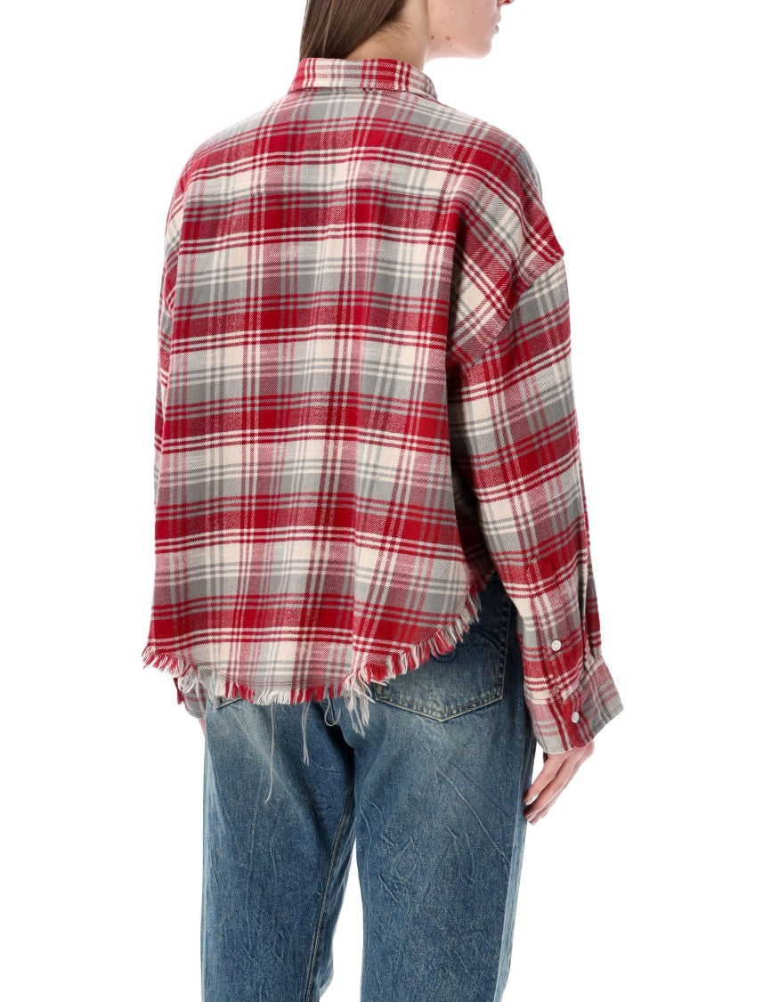 R13 Relaxed Drop Neck Cropped Shirt With Frayed Hem