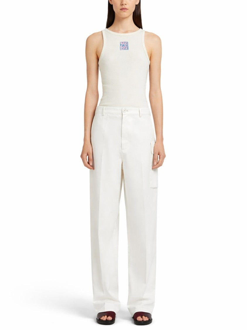 Marni Neutrals Regular Fit Straight Leg Cotton Cargo Pants
