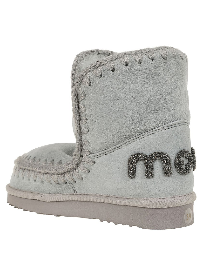 Mou Ankle-Length Grey Sheepskin Boots With Glitter Logo