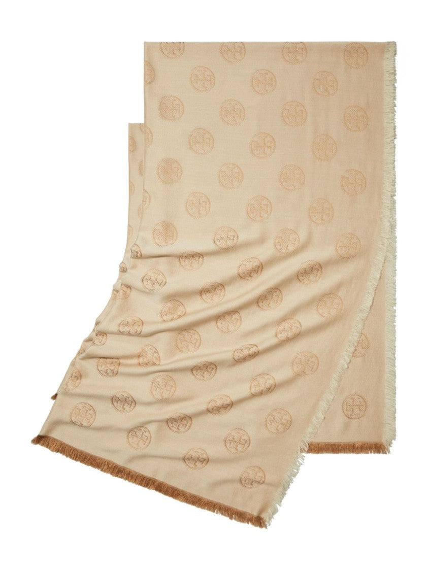 Tory Burch Camel Scarf With Subtle Tonal Patterns