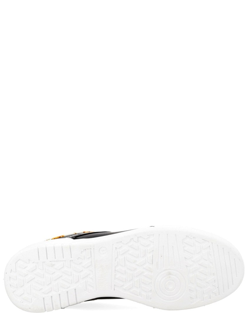 Versace Jeans Couture Black Weave Pattern Perforated Leather Sneakers