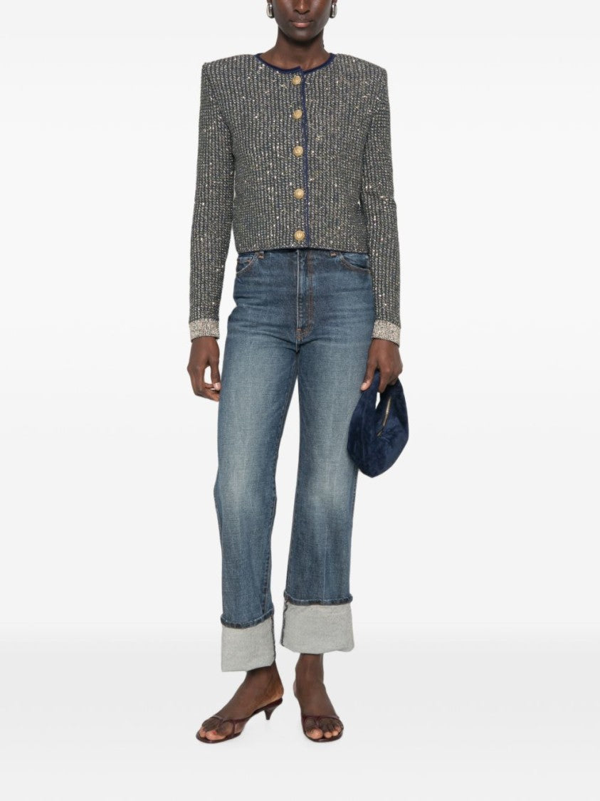 Balmain Cropped Textured Structured Metallic Jacket