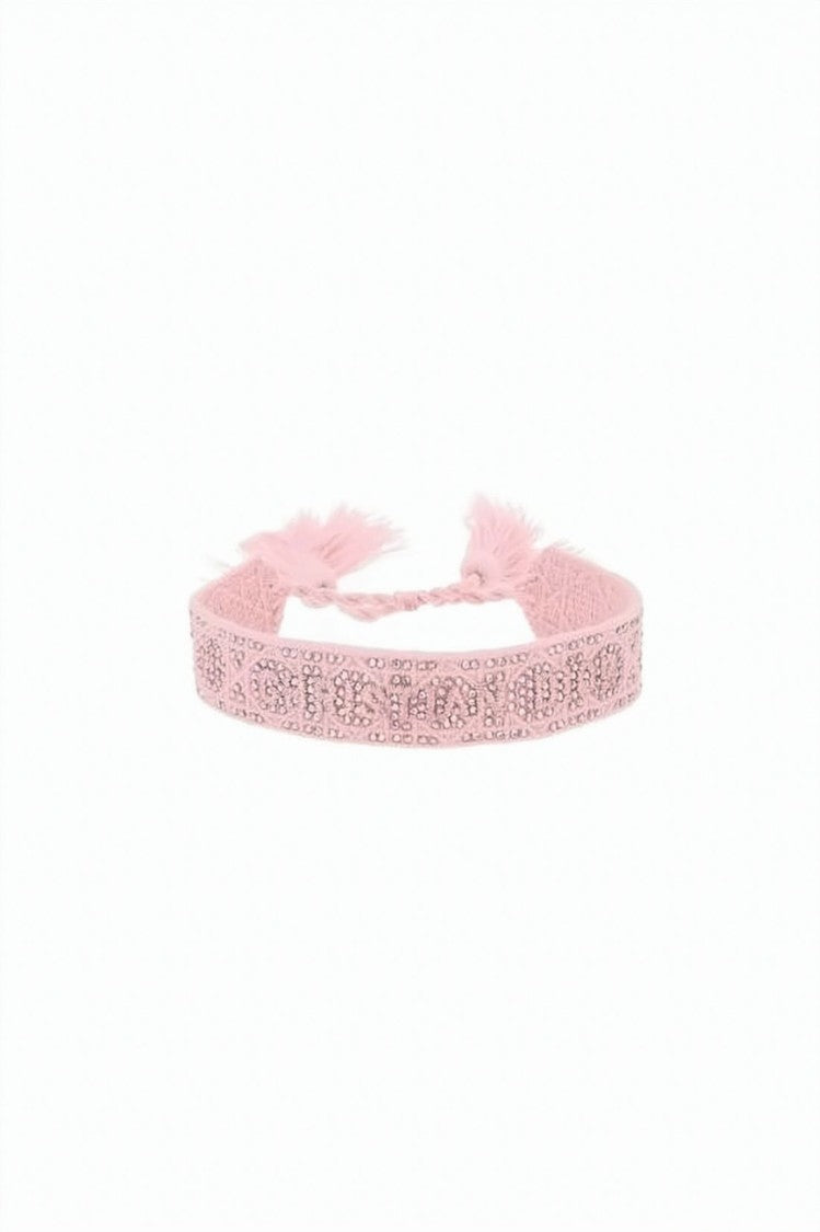Dior Embroidered Logo Cotton Bracelet With Braided Tassels
