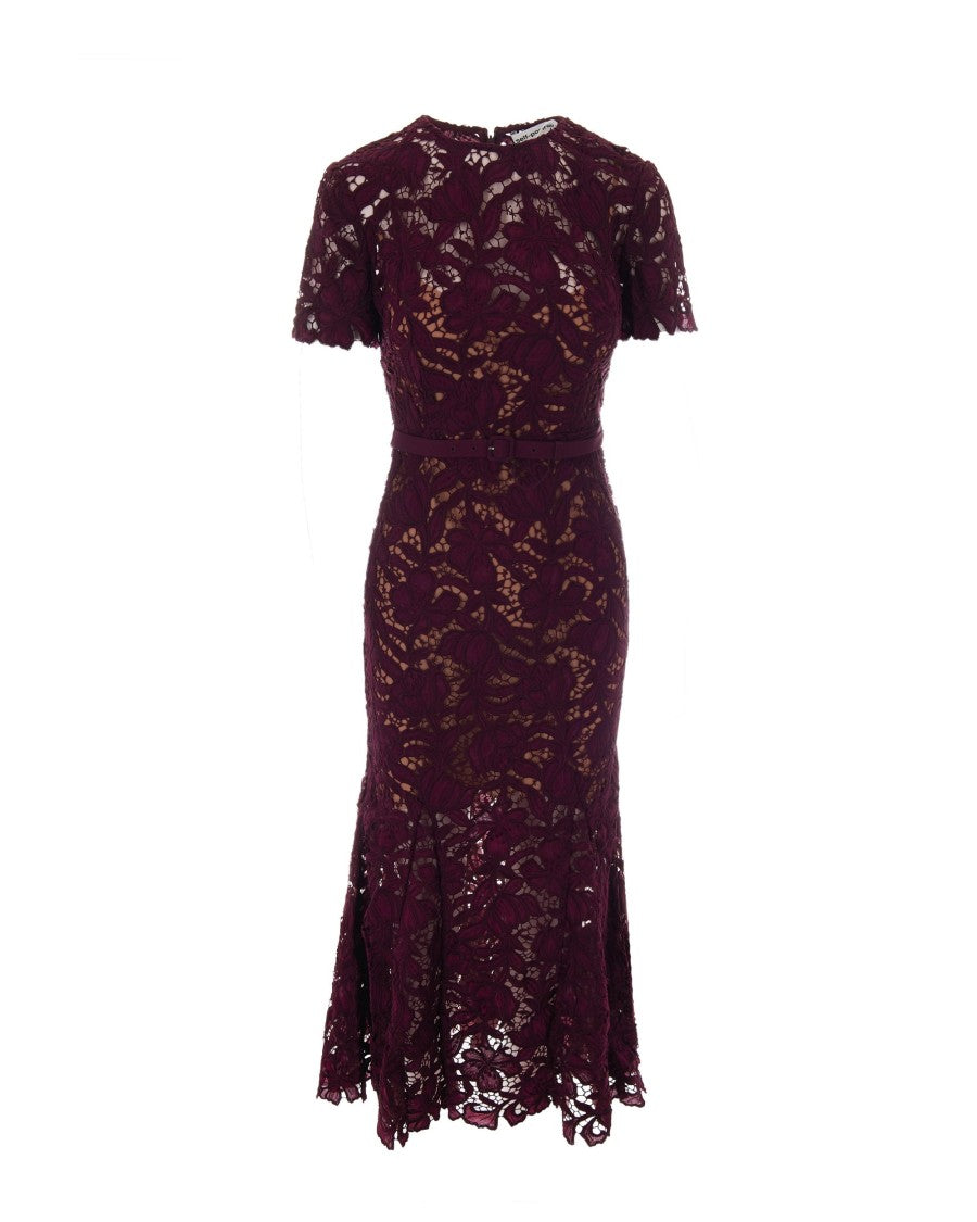 Self-Portrait | Burgundy Lace midi dress with removable belt | Woman