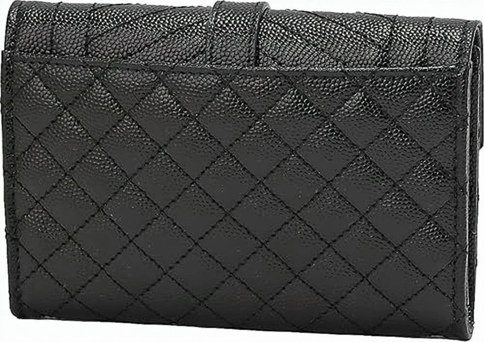Saint Laurent Textured Cowhide Leather Compact Wallet With Gold-Tone Logo