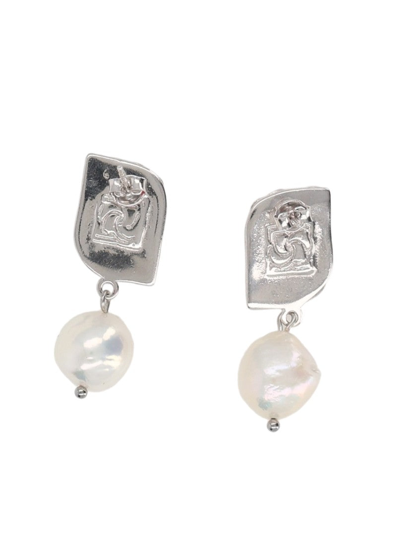 Magda Butrym Rose Pendant Pearl Drop Rhodium Earrings