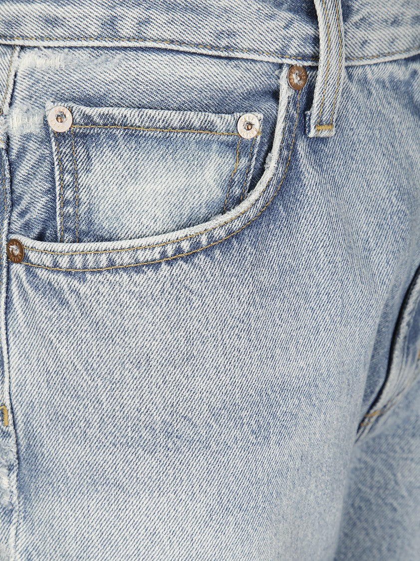 Agolde Light-Wash Flared Jeans With Distinctive Fringed Hem