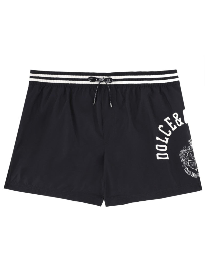 Dolce & Gabbana Black Elastic Waistband Stripe Swimwear