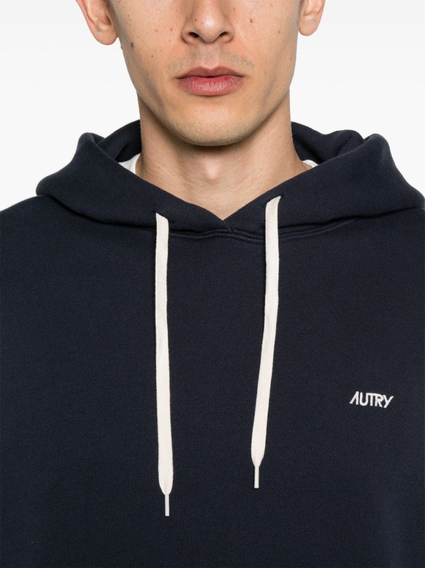 Autry Deep Blue Relaxed-Fit Cotton Hoodie With Drawstring Hood