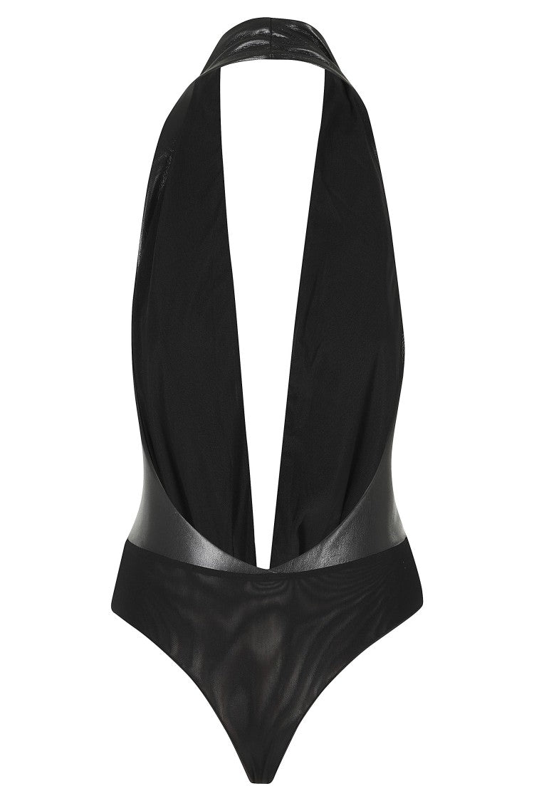 The Andamane Black Zensaya Deep V-Neck Open Back Bodysuit
