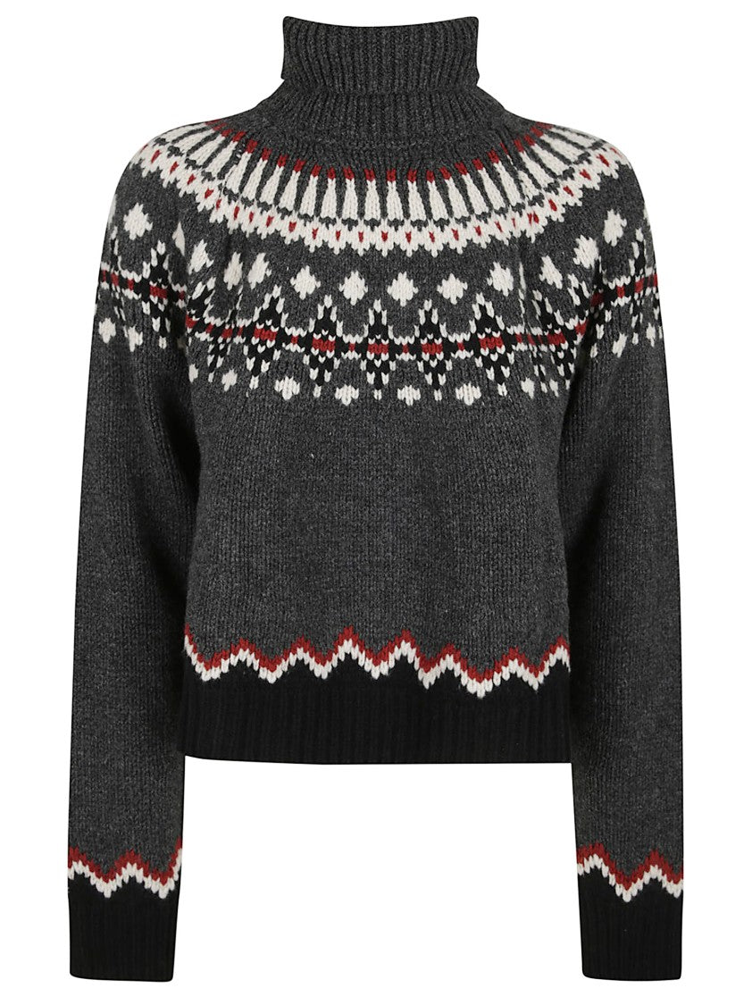 Alanui Cropped Virgin Wool Sweater With Geometric Motifs