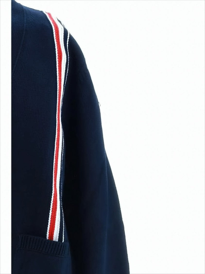 Thom Browne Navy Blue Knit Cardigan With Vertical Stripe Detail