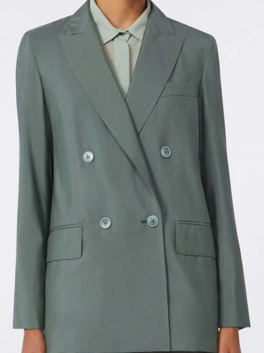 Max Mara Sage Green Pointed Lapels Linen Blazer