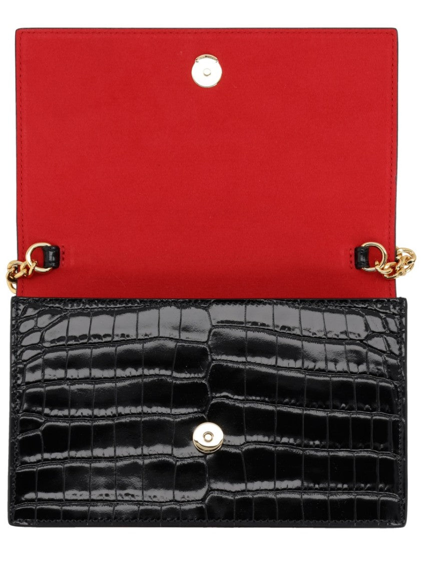 Alexander Mcqueen Black Small Skull Crocodile Embossed Shoulder Bag