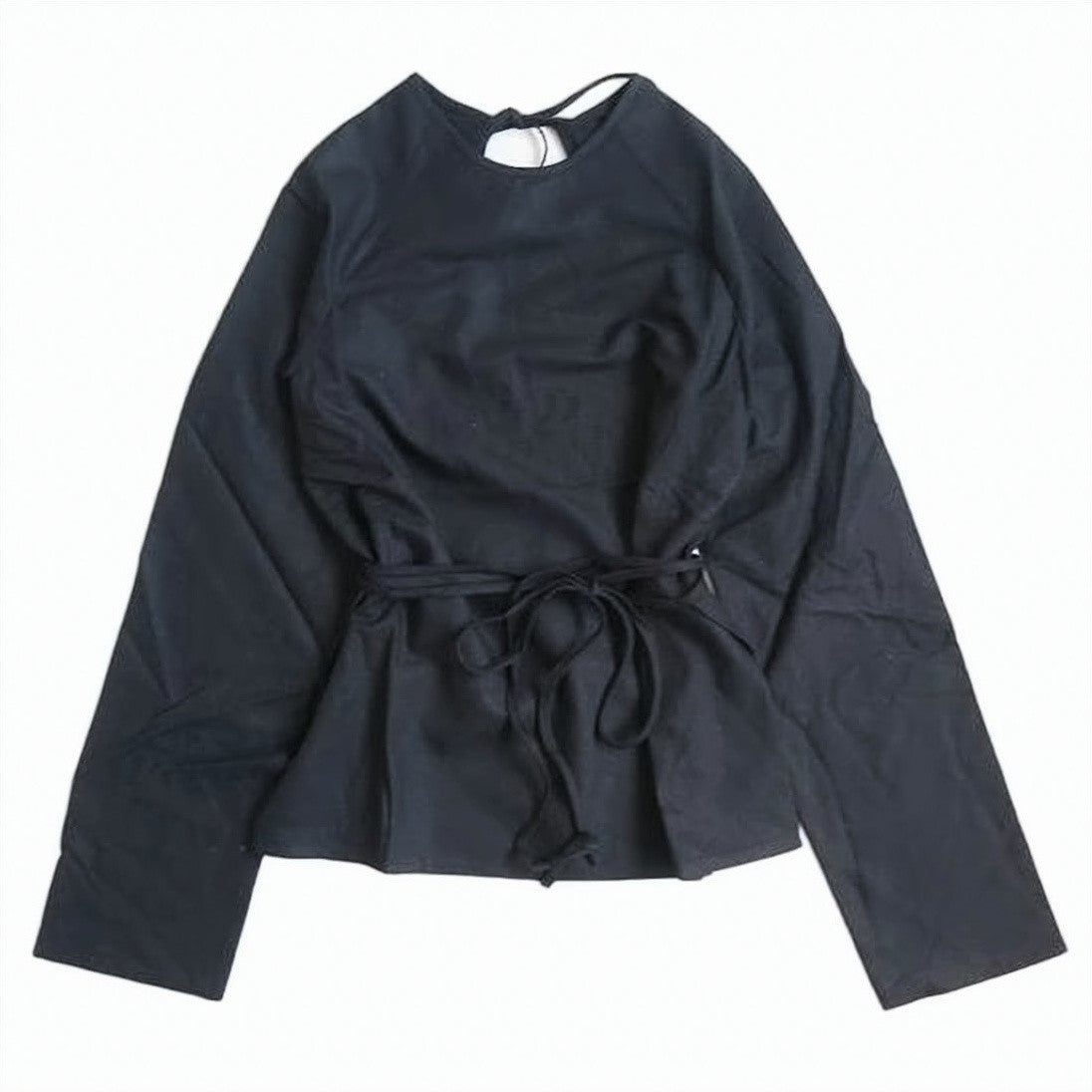 Baserange Fitted Long-Sleeved Silk Top With Tie Belt