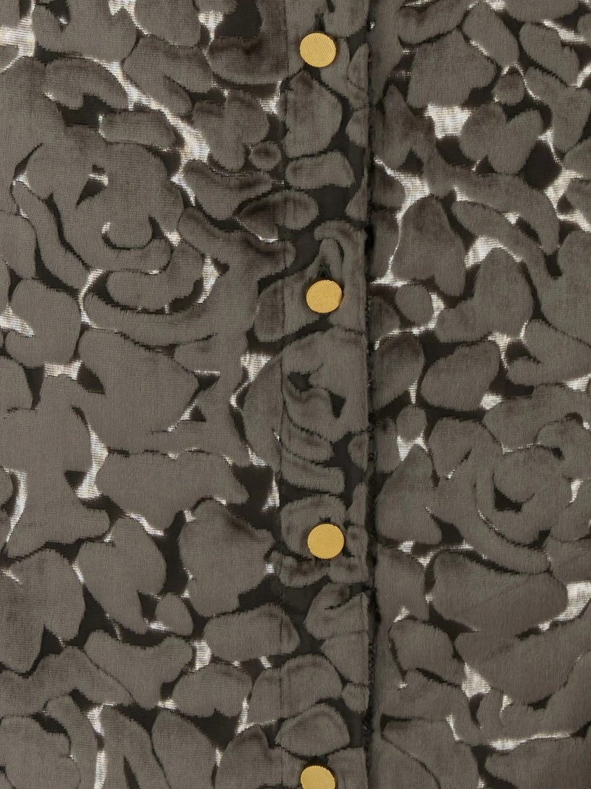 Alberta Ferretti Floral Jacquard Gold Button Viscose Blouse