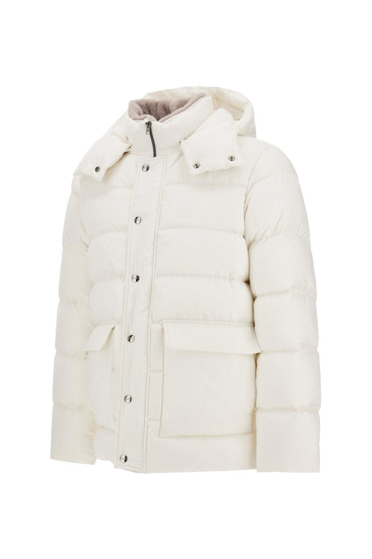 Herno Ivory Hooded Polyester Puffer Jacket