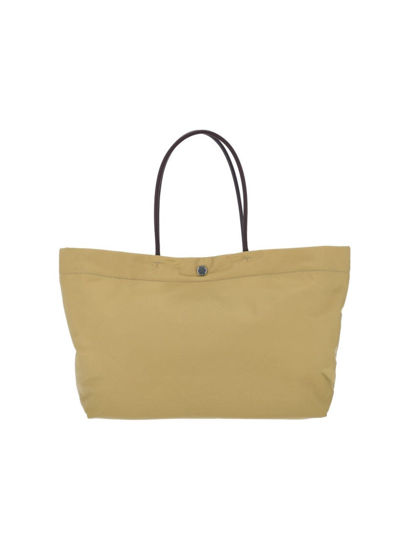 Tory Burch Ella Twist Beige Fabric Tote Bag With Contrast Patch