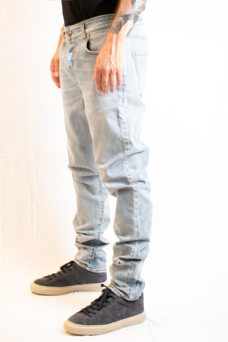 Philipp Plein Light Blue Slim Tapered Light Wash Cotton-Blend Jeans