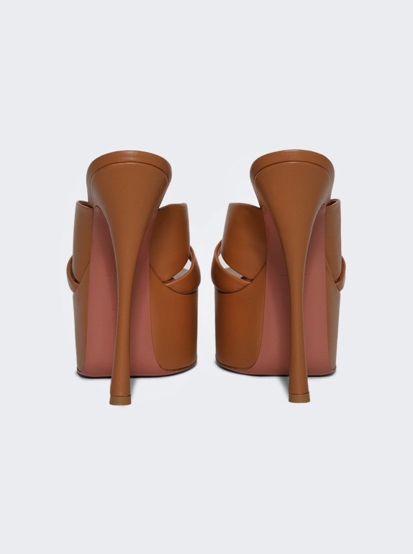 Amina Muaddi Salma Plateau Slipper Sandal Latte Leather