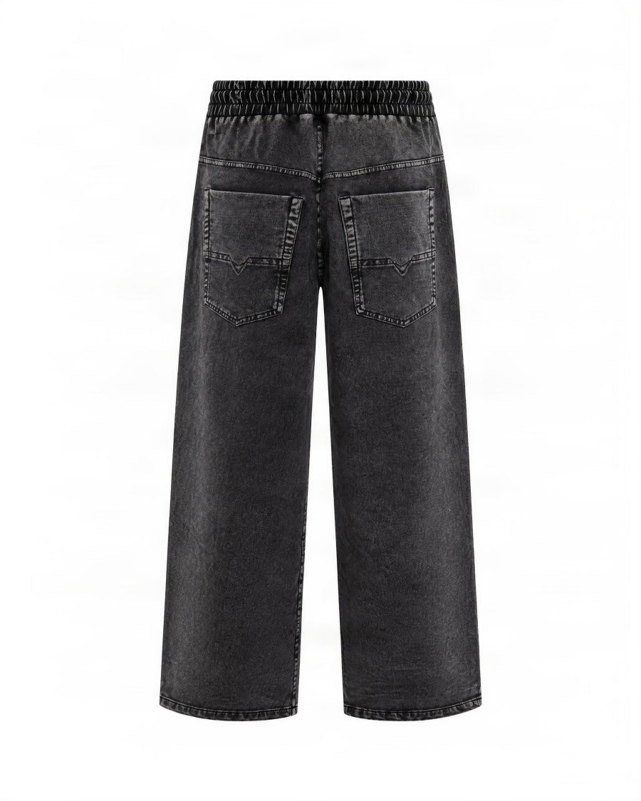 Diesel Dark Grey Stone Washed Wide-Leg Jeans