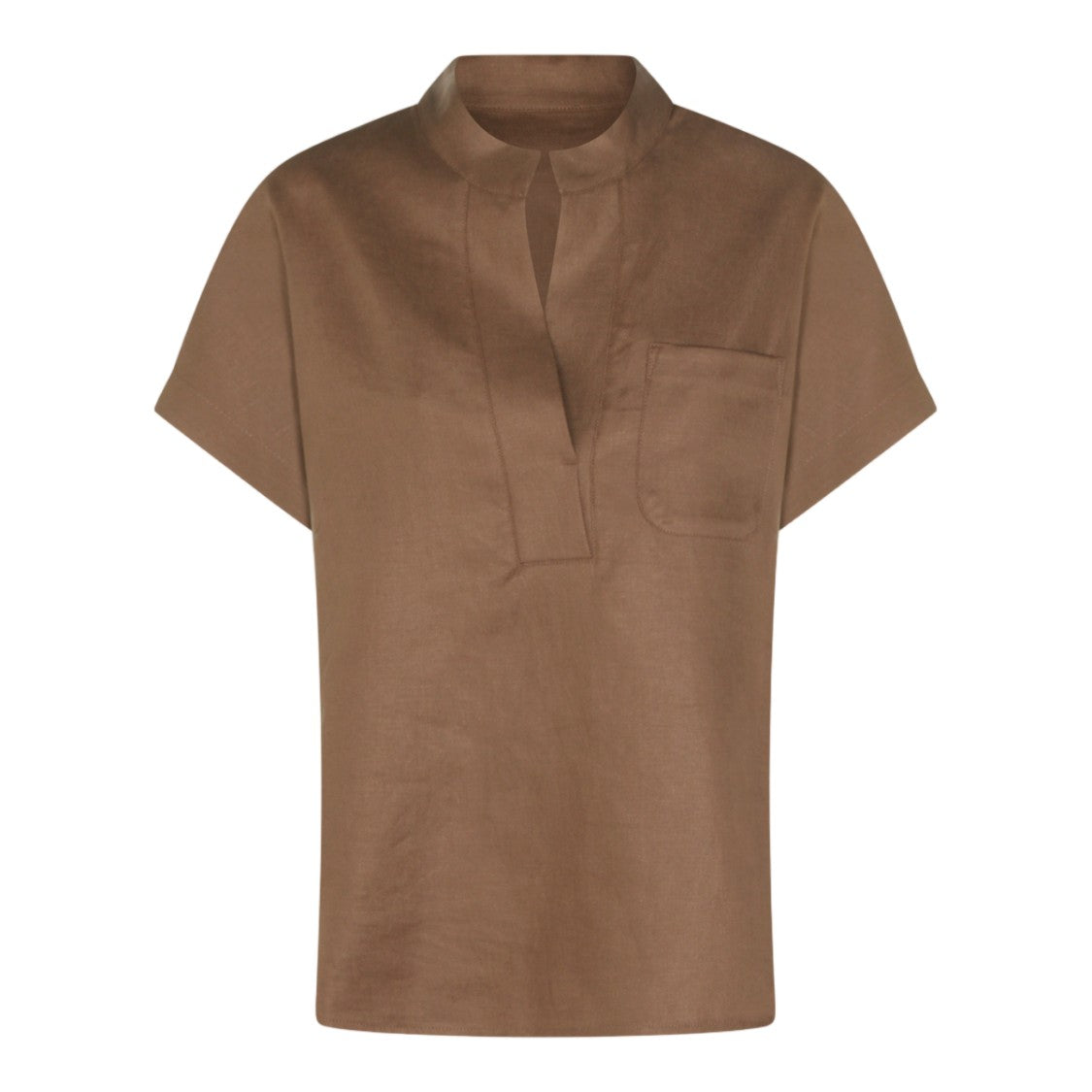 Nine In The Morning Relaxed Fit Short-Sleeved Top With Stand Collar And V-Neckline