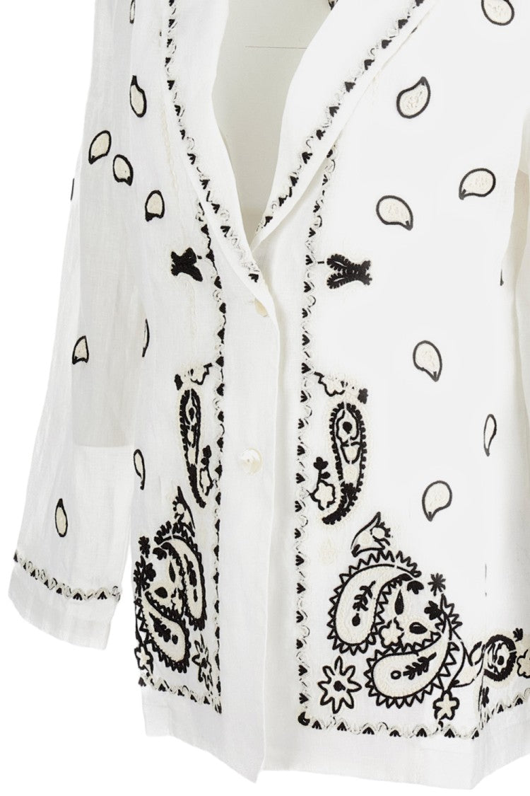 Parosh Embroidered Linen Jacket With Classic Lapels