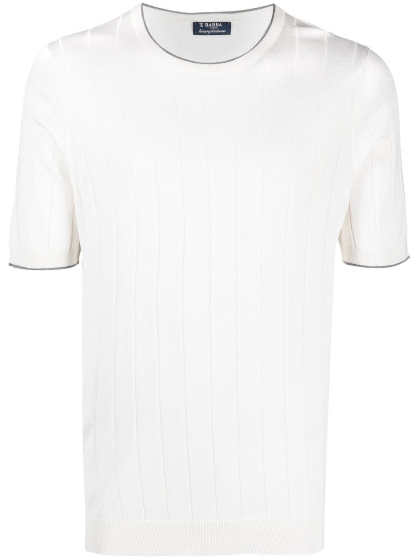 Barba Ribbed White Crew Neck T-Shirt