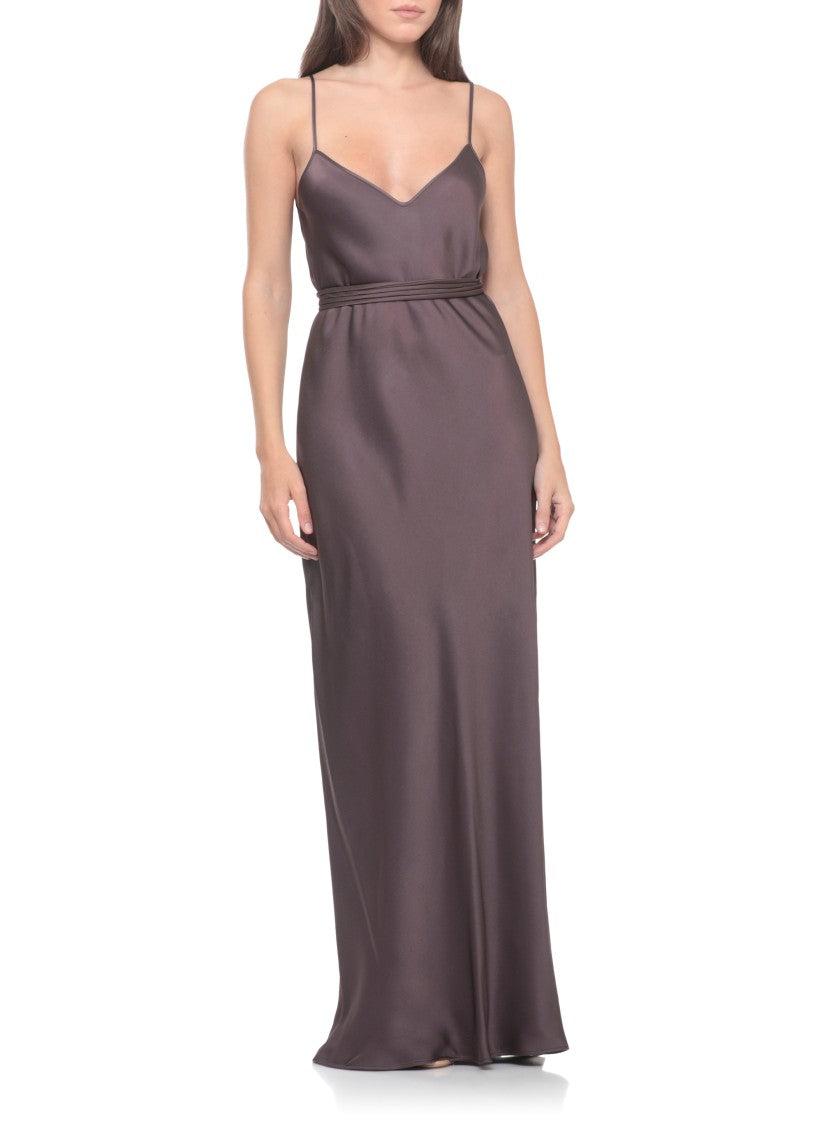 Antonelli Firenze Mud Purple Viscose Maxi Dress With V-Neckline