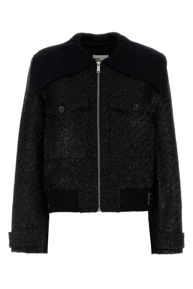 Self-Portrait Black Polyester Blend Bomber Jacket