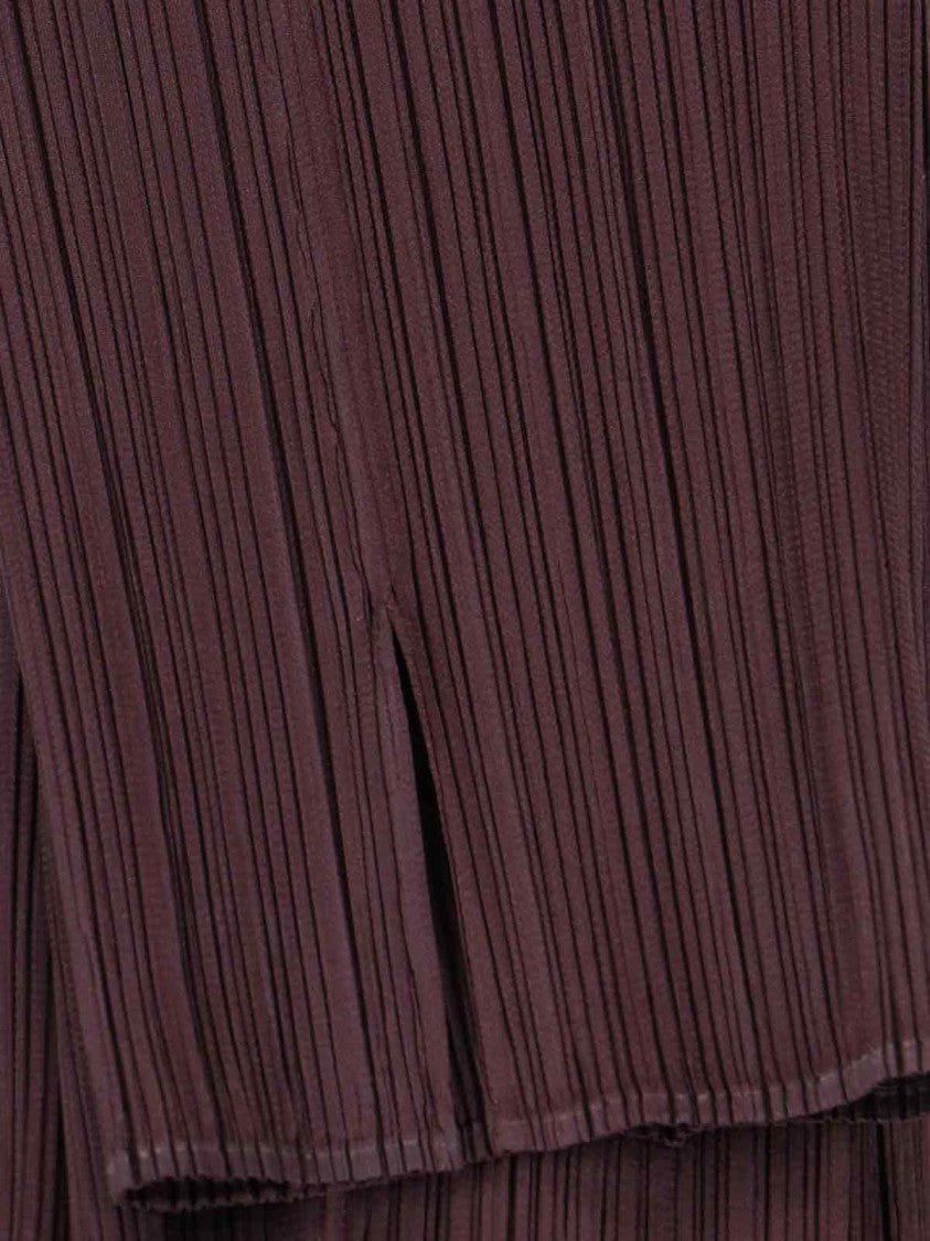 Pleats Please Pleated Brown Trousers With Cropped Cut