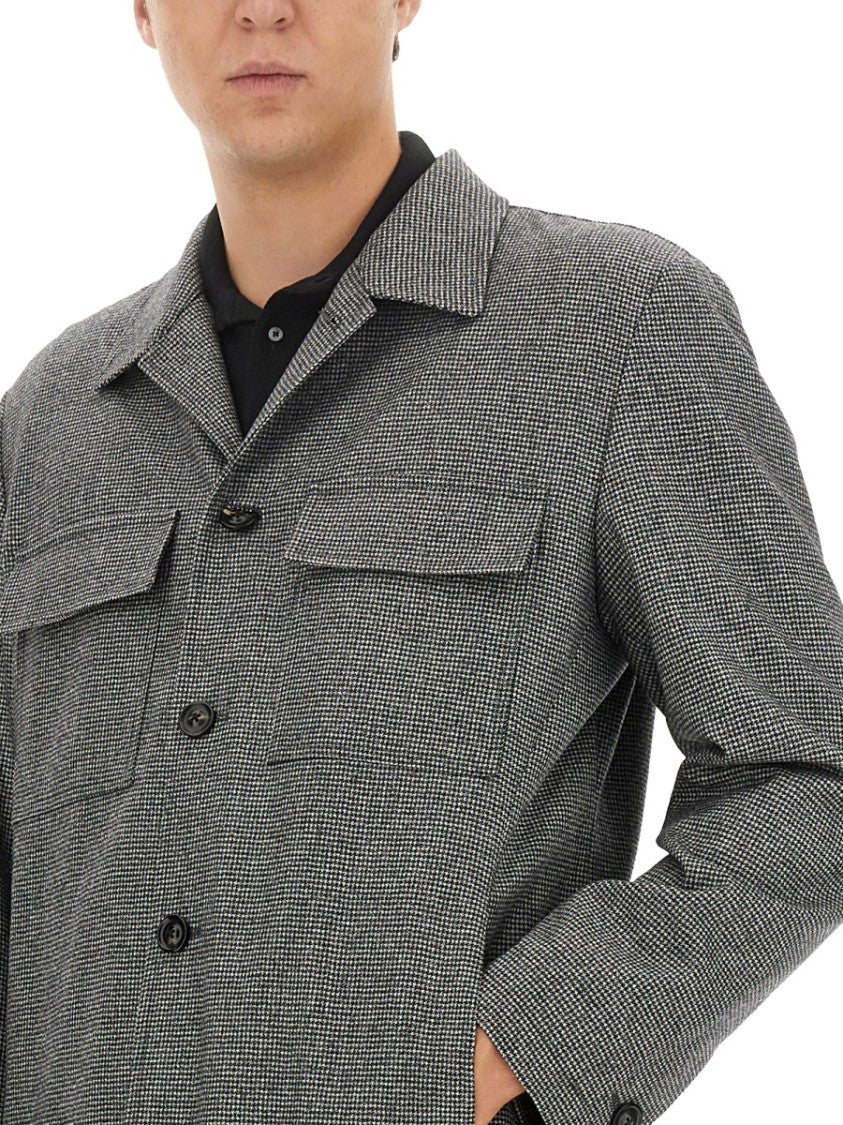 Lardini Grey Wool Shirt With Classic Collar