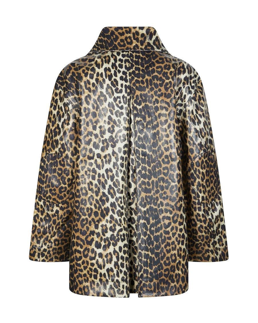 Ganni Leopard Laminated Almond Jacket Milk