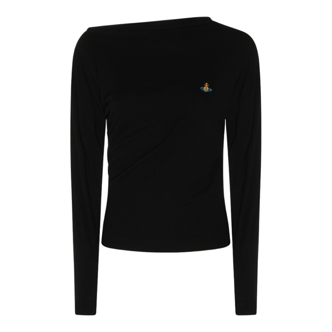 Vivienne Westwood Long-Sleeved Black Top With Subtle Boat Neckline And Embroidered Emblem