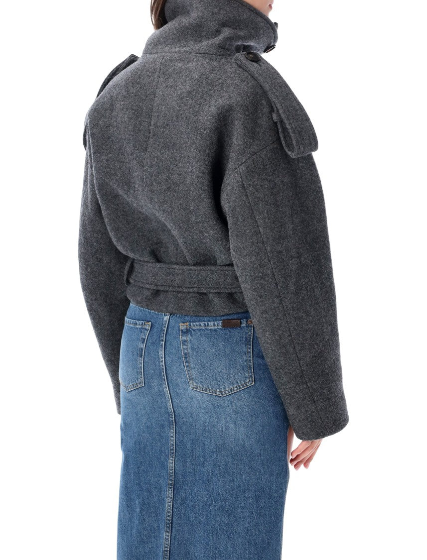 7 For All Mankind Double-Breasted Cropped High-Neck Mini Coat